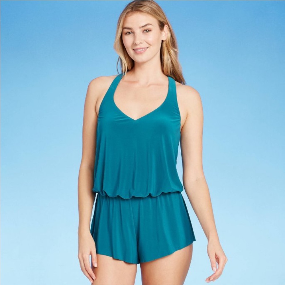 V-neck swim romper